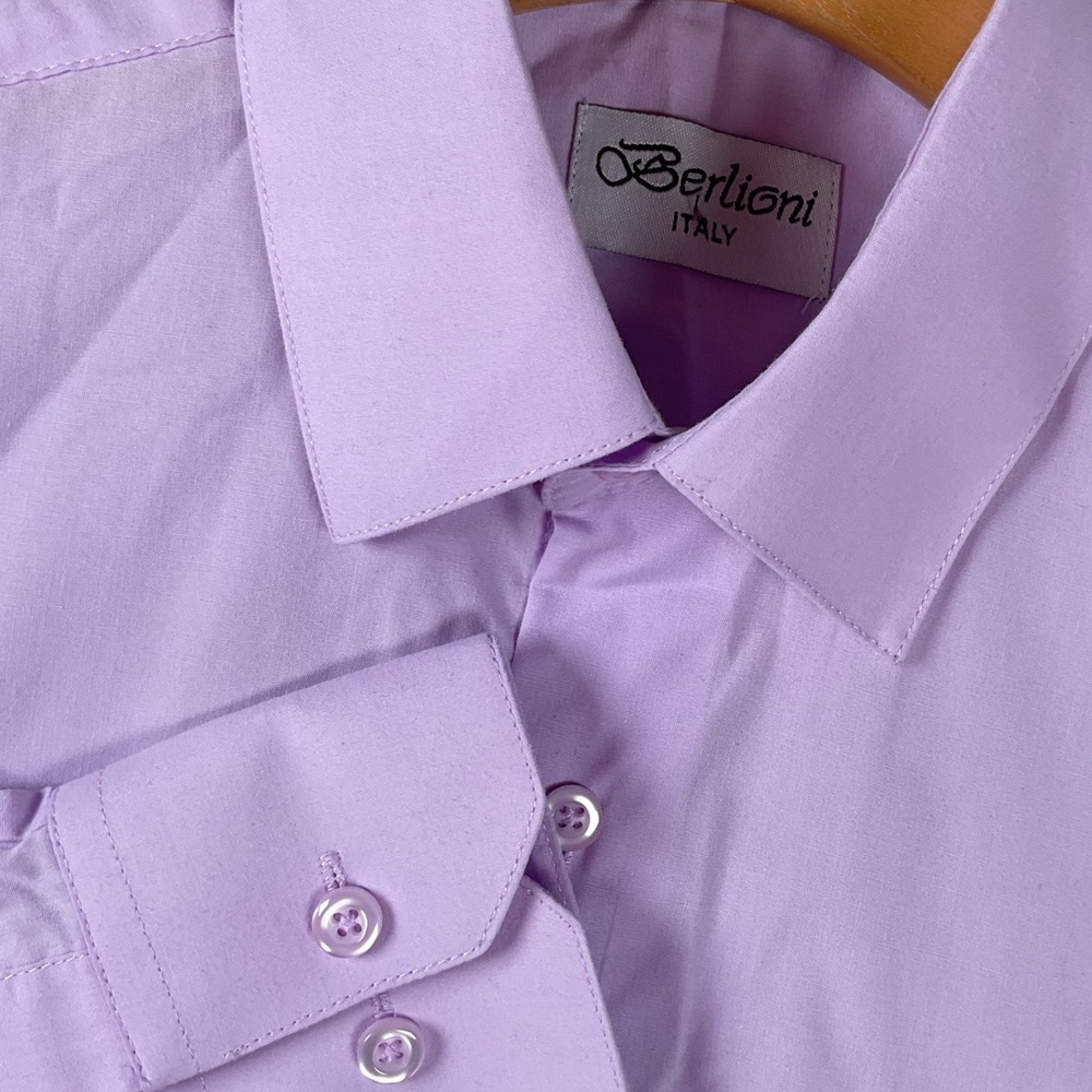 Berlioni Italy‎ Men's Dress Shirt Lavender Long Sleeve Button Up Size S